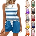 thumbnail image 1 of Zynoxe Two Piece Sets for Women Casual Striped Tank Tops and Drawstring Shorts Lounge Sets with Pockets Trendy Loose Summer Beach Vacation Outfits Light Blue XXL, 1 of 7