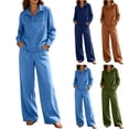 thumbnail image 1 of Zynoxe Two Piece Sets for Women with Pockets Classic Lapel V-Neck Long Sleeve & Denim Shirt Wide Leg Denim Pants Suit Fashion Solid Color Womens Suit Set Soft Lightweight Vacation Outfits L, 1 of 1