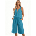thumbnail image 1 of Zynoxe Two Piece Sets for Women With Pockets Fashion Zipper Round Neck Sleeveless Tank Top Wide Leg Culottes Set Versatile Solid Color Vacation Outfits Comfy Breathable Cotton Linen Summer Sets XL, 1 of 9