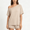 thumbnail image 1 of Zynoxe Two Piece Short Sets for Women Casual Off Shoulder Solid Color Loose Fit Summer Sets Trendy Plus Size Beach Vacation Lounge Sets Beige S, 1 of 8