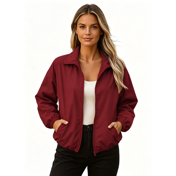 Zynoxe Waterproof Windproof Jacket for Women Classic Stand Collar Zip Up Jacket with Pockets Fashionable Solid Color Fall Winter Cropped Outwear Versatile Outdoor Camping Caving Hiking Clothes 3XL