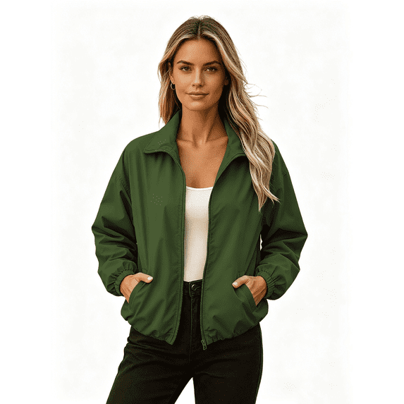 Zynoxe Waterproof Windproof Jacket for Women Classic Stand Collar Zip Up Jacket with Pockets Fashionable Solid Color Fall Winter Cropped Outwear Versatile Outdoor Camping Caving Hiking Clothes M