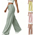 thumbnail image 1 of Zynoxe Wide Leg Pants for Women Fashion Striped Elastic Waisted Drawstring Palazzo Pants with Pockets Loose Fit Lounge Pants Women for Daily Wear Green L, 1 of 5
