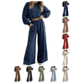 thumbnail image 1 of Zynoxe Women Suits 2 Piece Set with Pockets Classic Round Neck Long Sleeve Crop Sweatshirt & Drawstring Wide Leg Pants Suit Fashion Polka Dot Sweatsuit Set Vacation Outfits for Women Light Blue 3XL, 1 of 8