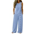 thumbnail image 1 of Zynoxe Women Suits 2 Piece Set Stylish Round Neck Sleeveless Top Wide Leg Pant Suit Versatile Casual Solid Color Vacation Outfits Comfy Linen Button Down Summer Sets with Pockets XL, 1 of 7