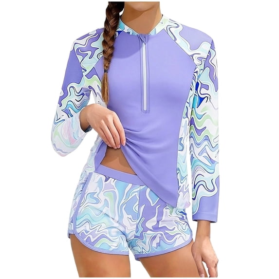Zynoxe Women's 2 Piece Tankini Swimsuits Short Sleeve High Waisted Rash Guard Bathing Suits Floral Modest Tummy Control Athletic Swimwear with Boyshorts