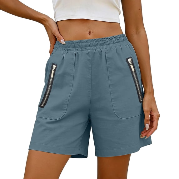 Zynoxe Women's Athletic Shorts Wtih Zipper Pockets Lighweight Breathable Straight Leg Workout Shorts Comfort Elastic Waistband Mid-Thigh Shorts for Women Trendy Versatile Solid Color Casual Shorts M