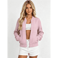 thumbnail image 1 of Zynoxe Women's Bomber Jacket with Pockets Classic Stand Collar Full Zip Jacket for Women Relaxed Loose Long Sleeve Casual Coat Comfort Breathable Waffle Knit Jacket Versatile Solid Color Jacket XL, 1 of 6