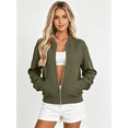 thumbnail image 1 of Zynoxe Women's Bomber Jacket with Pockets Classic Stand Collar Full Zip Jacket for Women Relaxed Loose Long Sleeve Casual Coat Comfort Breathable Waffle Knit Jacket Versatile Solid Color Jacket XL, 1 of 6