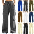 thumbnail image 1 of Zynoxe Women's Cargo Sweatpants Elastic Waist Drawstring Sweatpants for Women Loose Solid Color Wide Leg Pants Trendy Streetwear Casual Trousers with Mulit Pockets S, 1 of 7