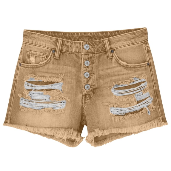 Zynoxe Women's Denim Shorts with Pockets Trendy High-Waisted Frayed Jean Shorts Straight-Leg Button Ladies Shorts S