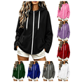 thumbnail image 1 of Zynoxe Women's Fall Sweatshirt with Side Pockets Classic Zip Up Hoodie for Women Lightweight Drawstring Hooded Sweatshirt Relaxed Long Sleeve Solid Color Sweatshirt Jacket Blue XL, 1 of 8