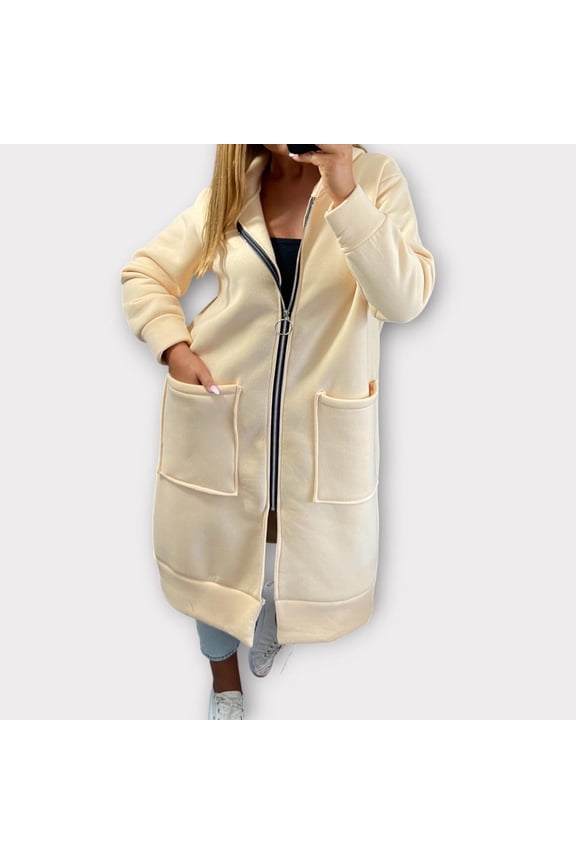 Women's Sweatshirt Jacket with Side Pockets Plus Size Zip Up Hoodie for Women Oversized Loose Long Length Long Sleeve Coat Fashionable Solid Color Fall Winter Hooded Jacket S