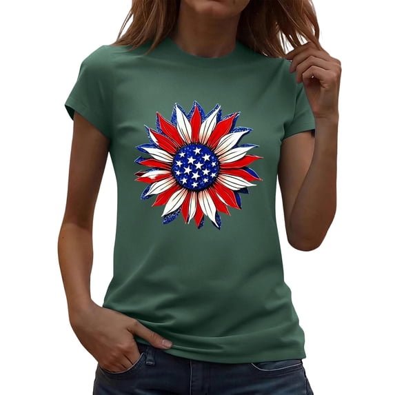 Zynoxe Women's T-Shirts Fourth of July Patriotic Graphic Tees for Women Casual Summer Crew Neck Short Sleeve Going Out Tops (#03 Green,M)
