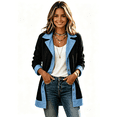 thumbnail image 1 of Zynoxe Women's Jacket Two-Tone Knit & Denim Patchwork Jacket Collared V Neck Button Down Jean for Women Fashion Casual Open-Front Blazer with Contrast Trim Lightweight Outerwear with Pockets M, 1 of 8