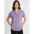 thumbnail image 1 of Zynoxe Women's V-Neck Henley Blouse Casual Short Sleeve Rolled Cuff Top Comfort Breathable Cotton Linen Shirts For Women Versatile Loose Solid Color Button Tops Plus Sized Summer Vacation Outfits 4XL, 1 of 7
