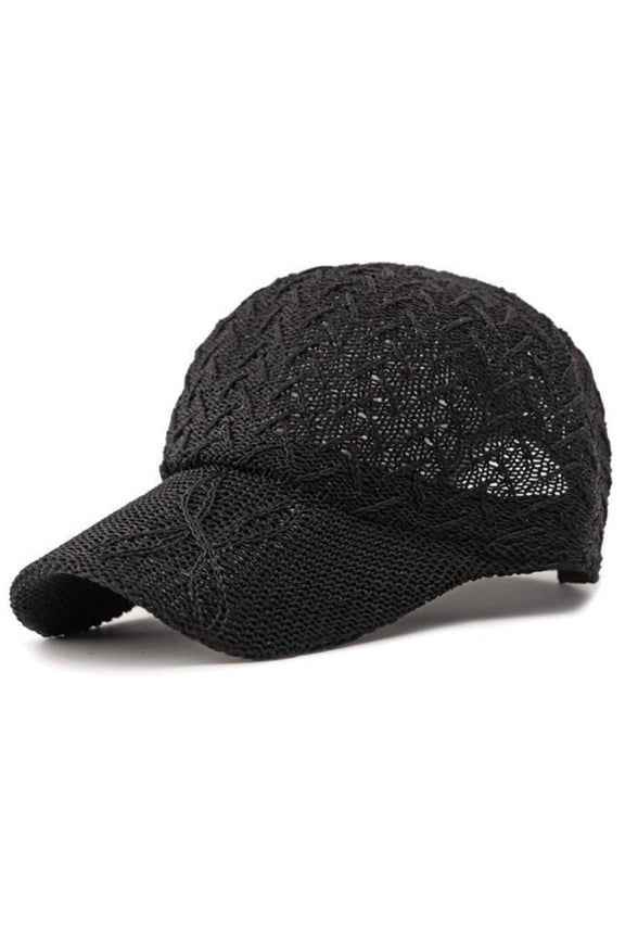 Womens Baseball Cap Lightweight Breathable Openwork Crochet Knit Sun Protection Summer Hat with Adjustable Back Strap