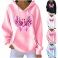 thumbnail image 1 of Zynoxe Womens Breast Cancer Awareness Hoodies Casual Soft Ribbed Knit Drop Shoulder Long Sleeve Lounge Hooded Sweatshirt with Pocket Pink S, 1 of 5