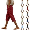 thumbnail image 1 of Zynoxe Womens Capri Pants Summer Solid Color Elastic Waist Drawstring Peasant Gauze Cropped Pants with Pockets Cotton Linen Straight Lounge Pants Light Blue 2XL, 1 of 5