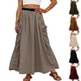 thumbnail image 1 of Zynoxe Womens Cargo Maxi Skirts Casual Streetwear Ruched Elastic Waist Side Drawstring Boho Skirts with Pockets Loose Breathable Vacation Flowy Skirts Khaki S, 1 of 5