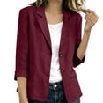 thumbnail image 1 of Zynoxe Womens Cotton Linen Blazer Lightweight Lapel Two Button Long Sleeve Shacket with Pockets Lounge Business Casual Work Office Suit Jackets Wine XL, 1 of 9