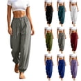 thumbnail image 1 of Zynoxe Womens Cotton Linen Pants Casual Pleated Elastic Waisted Drawstring Baggy Pants with Pockets Lounge Loose Fit Beach Vacation Pants Wine S, 1 of 8