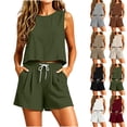 thumbnail image 1 of Zynoxe Womens Cotton Linen Short Sets Cropped Tank Top Drawstring Shorts Lounge Sets Lightweight Two Piece Matching Outfits with PocketsBeigeS, 1 of 9