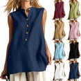 thumbnail image 1 of Zynoxe Womens Cotton Linen Tops Summer Mock Neck Sleeveless Button Up Tank Tops for Daily Wear Casual Flowy Ventilate Side Split Work Business Tops Khaki S, 1 of 8