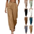 thumbnail image 1 of Zynoxe Womens Dress Pants High Waisted Straight Ankle Button Wide Leg Pants Trendy Loose Fit Versatile Business Casual Pants with Pockets Beige L, 1 of 7
