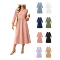 thumbnail image 1 of Zynoxe Womens Fall Dresses Classic Round Neck Long Sleeve Ladies Dresses Loose Flowy A-Line Midi Dress Fashionable Polka Dot High Waist Dresses for Women Vacation Outfits S, 1 of 5