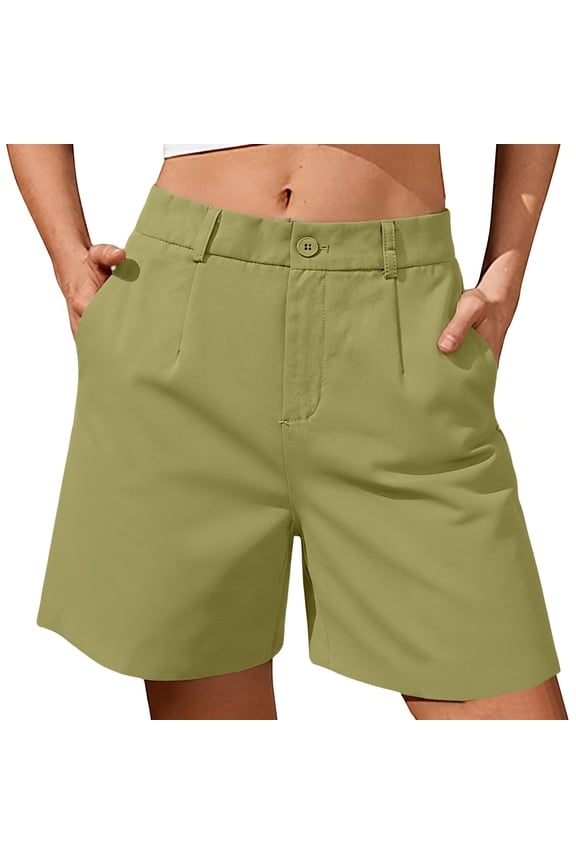 Womens Hiking Shorts Outdoor Solid Elastic Waist Button Wide Leg Shorts Casual Lightweight High Waisted Versatile Bermuda Shorts with Pockets Bronze XXXL