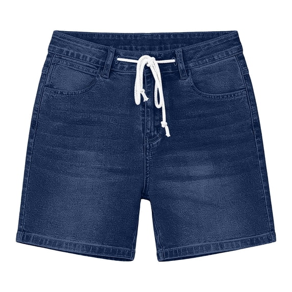 Zynoxe Womens Jean Shorts with Pockets Casual Summer Solid Color Drawstring Waist Denim Shorts Straight Leg Button and Zipper Ladies Shorts 3XL