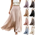 thumbnail image 1 of Zynoxe Womens Maxi Skirts Casual Ruched Elastic Drawstring High Waist Boho Skirts Versatile Elegant Dating Breathable Travel Boho Skirts Khaki S, 1 of 7