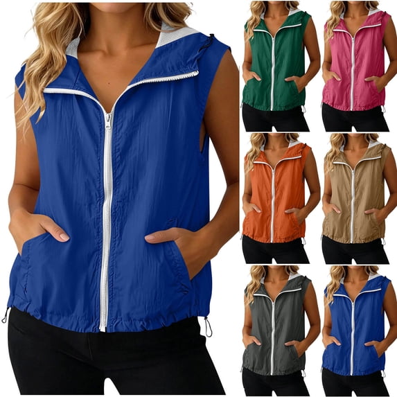 Zynoxe Womens Outdoor Vest Lightweight Sleeveless Workout Jacket with Pockets Summer Drawstring Breathable Sports Coat for Hiking Hot Pink M