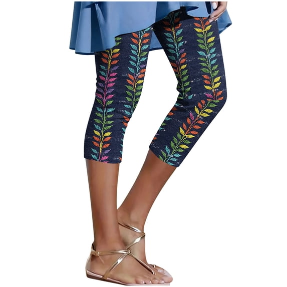 Zynoxe Womens Plus Size Capri Leggings Summer Fashion Printed Elastic Waisted Yoga Pants Casual Stretchy Tight Cropped Athletic Pants Hot Pink S