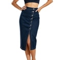 thumbnail image 1 of Zynoxe Womens Plus Size Jean Skirts Trendy High Waist Hidden Side Split Under Button Placket Bodycon Skirts Stretch Washed Midi Skirts Dark Blue S, 1 of 9