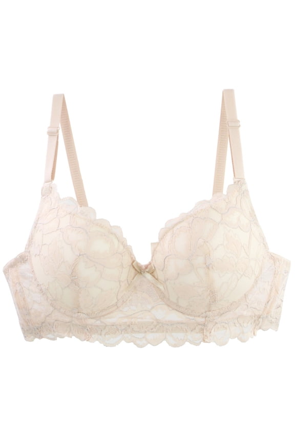 Womens Plus Size Lace Bra Fashion Lightweight Supportive Front Bow Everyday Bra Casual Full Coverage Adjustable Straps Backless Bra Beige 70B
