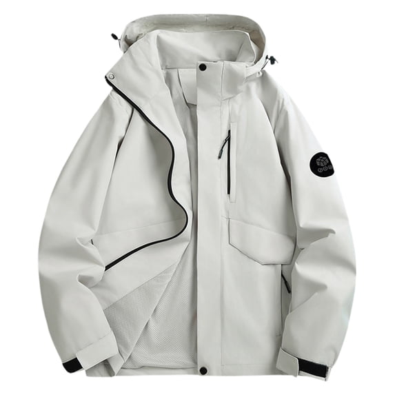 Zynoxe Womens Plus Size Rain Jacket Trendy Lightweight Zip-Up Long Sleeve Hooded Windbreaker Waterproof Rain Coat with Pockets White L