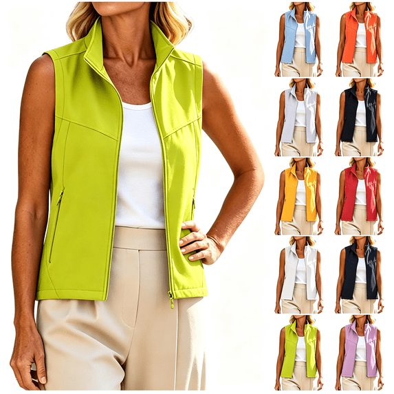 Zynoxe Womens Plus Size Vest Solid Color Lightweight Stand Collar Zip Up Sports Vest with Zipper Pockets Trendy Loose Comfy Fall Vest