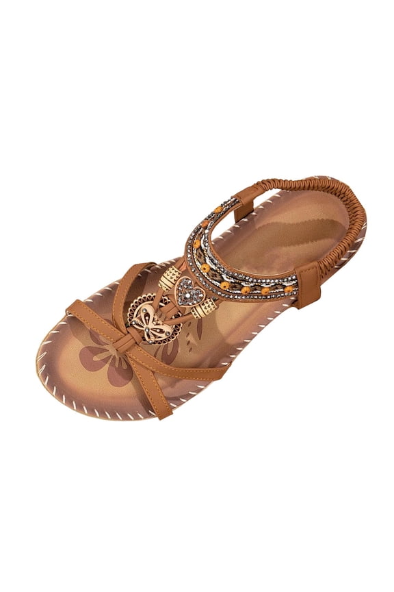 Womens Sandals Breathable Open Toe Vacation Beach Sandals Comfortable Elastic Strap Shoes for Women Summer Fashion Bohemian Flats Shoes Wedding Footwear 5.5