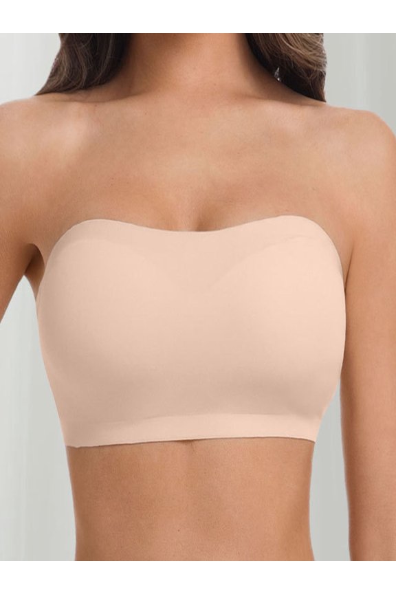 Womens Strapless Bandeau Fashion Comfy Solid Color Seamless Bra Elastic Band Wireless Bra for Daily Wear