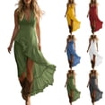 thumbnail image 1 of Zynoxe Womens Summer Dresses Trendy Solid Ruched Deep V neck Sleeveless Tank Midi Dresses Casual Ventilate Comfortable Vacation Beach Dresses Blue L, 1 of 6