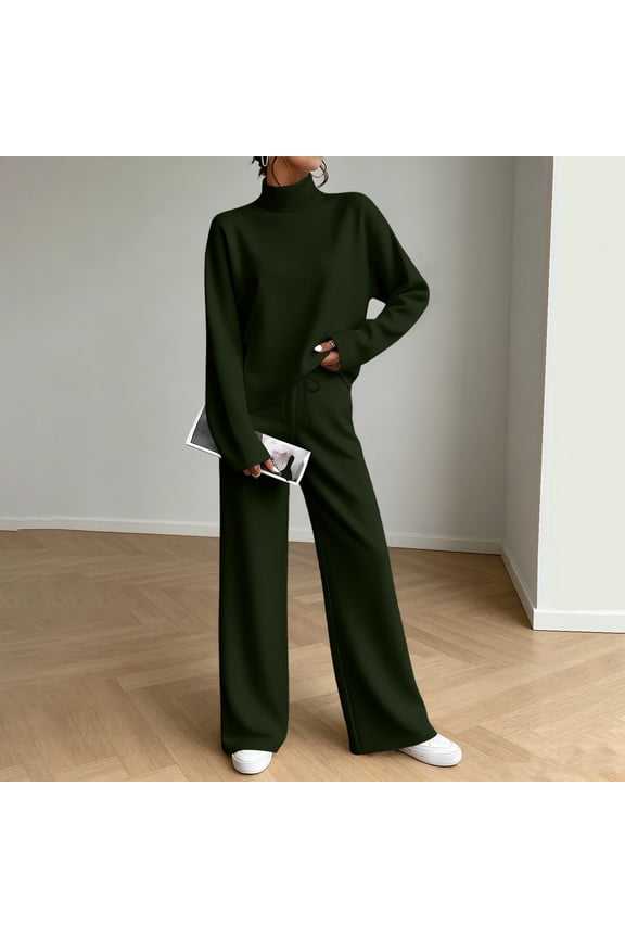 Womens Sweat Suits 2 Piece Set Comfort High Crew Neck Long Sleeve Sweatshirt Drawstring High Waist Wide Leg Pants Suit Lightweight Track Suits Casual Solid Color Lounge Sets M