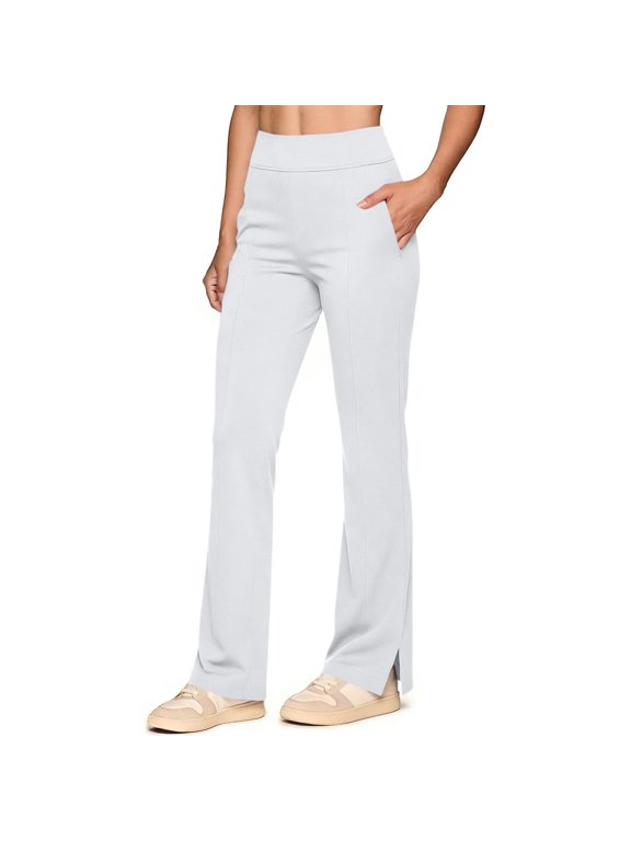 Womens Sweatpants Comfy Stretchy Elastic Waist Flare Yoga Pants for Women Versatile Casual Solid Color Bootcut Pants Fashion Side Split Joggers Trousers with Pockets S