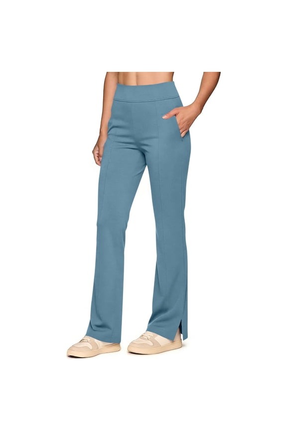 Womens Sweatpants Comfy Stretchy Elastic Waist Flare Yoga Pants for Women Versatile Casual Solid Color Bootcut Pants Fashion Side Split Joggers Trousers with Pockets S