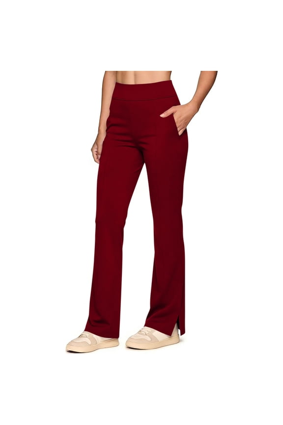 Womens Sweatpants Comfy Stretchy Elastic Waist Flare Yoga Pants for Women Versatile Casual Solid Color Bootcut Pants Fashion Side Split Joggers Trousers with Pockets S