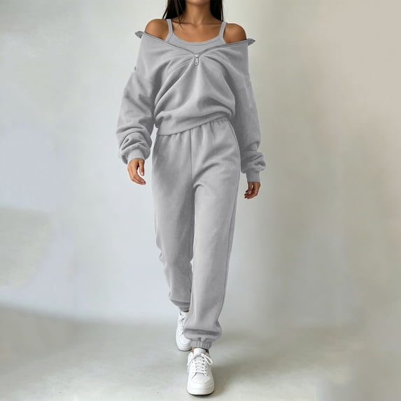 Zynoxe Womens Sweatsuits 2 Piece Set Claasic Stand Collar Zip Up Long Sleeve Sweatshirt Joggers Pants Suit Plus Size Solid Color Womens Suit Set Lightweight Relaxed Tracksuit Sets with Pockets S