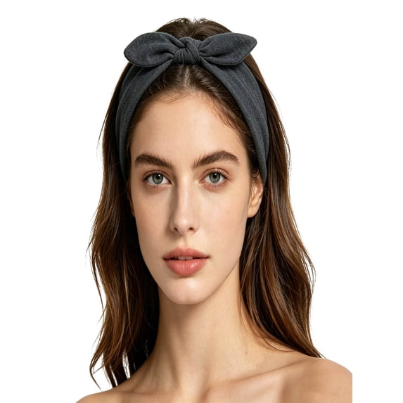 Zynoxe Womens Top Knot Headband with Bow Tie Solid Color Cute Wide Headband for Daily