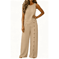 thumbnail image 1 of Zynoxe Womens Two Piece Linen Sets Elegant Button Tank Top Wide Leg Pants Plus Size Outfits Summer Business Casual Outfits with PocketsKhaki2XL, 1 of 7