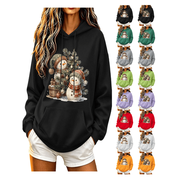 Zynoxe Womens Ugly Christmas Sweatshirt Adjustable Drawstring Hooded Sweatshirt Casual Long Sleeve Pullover Hoodie Fashionable Print Sweatshirt for Women with Kangaroo Pocket S
